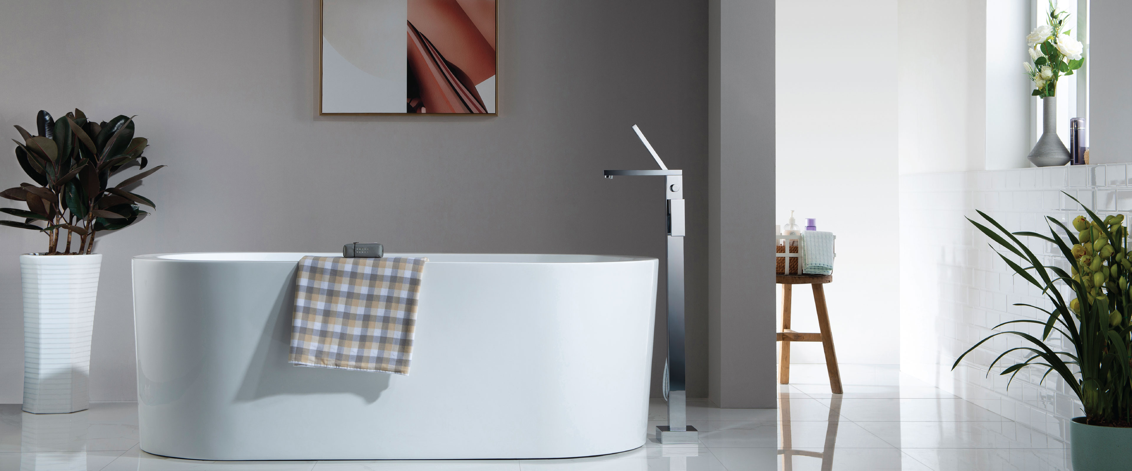 bathroom with floor mount faucet