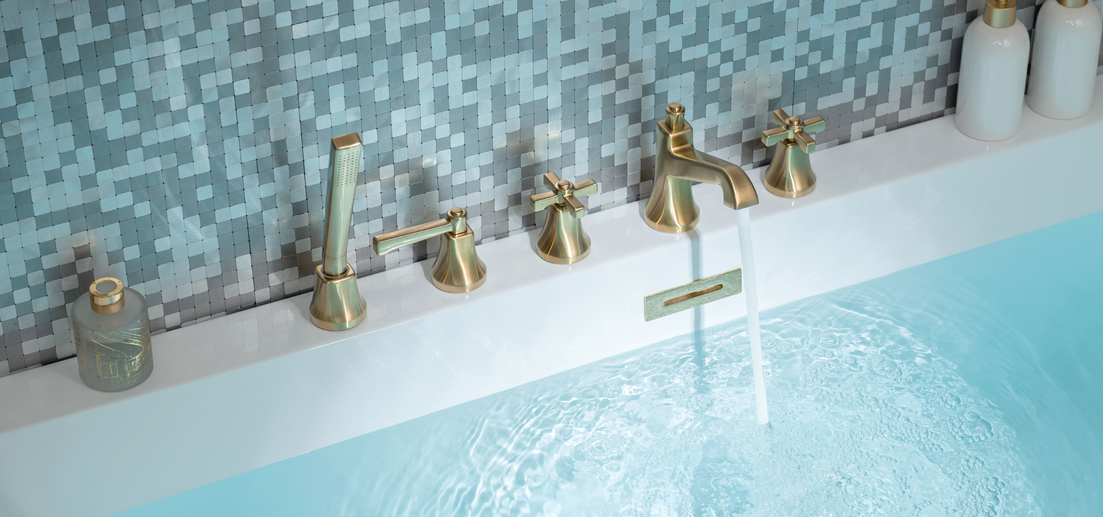 gold tub faucet with hand shower