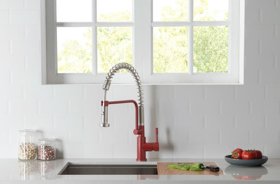 red kitchen faucet