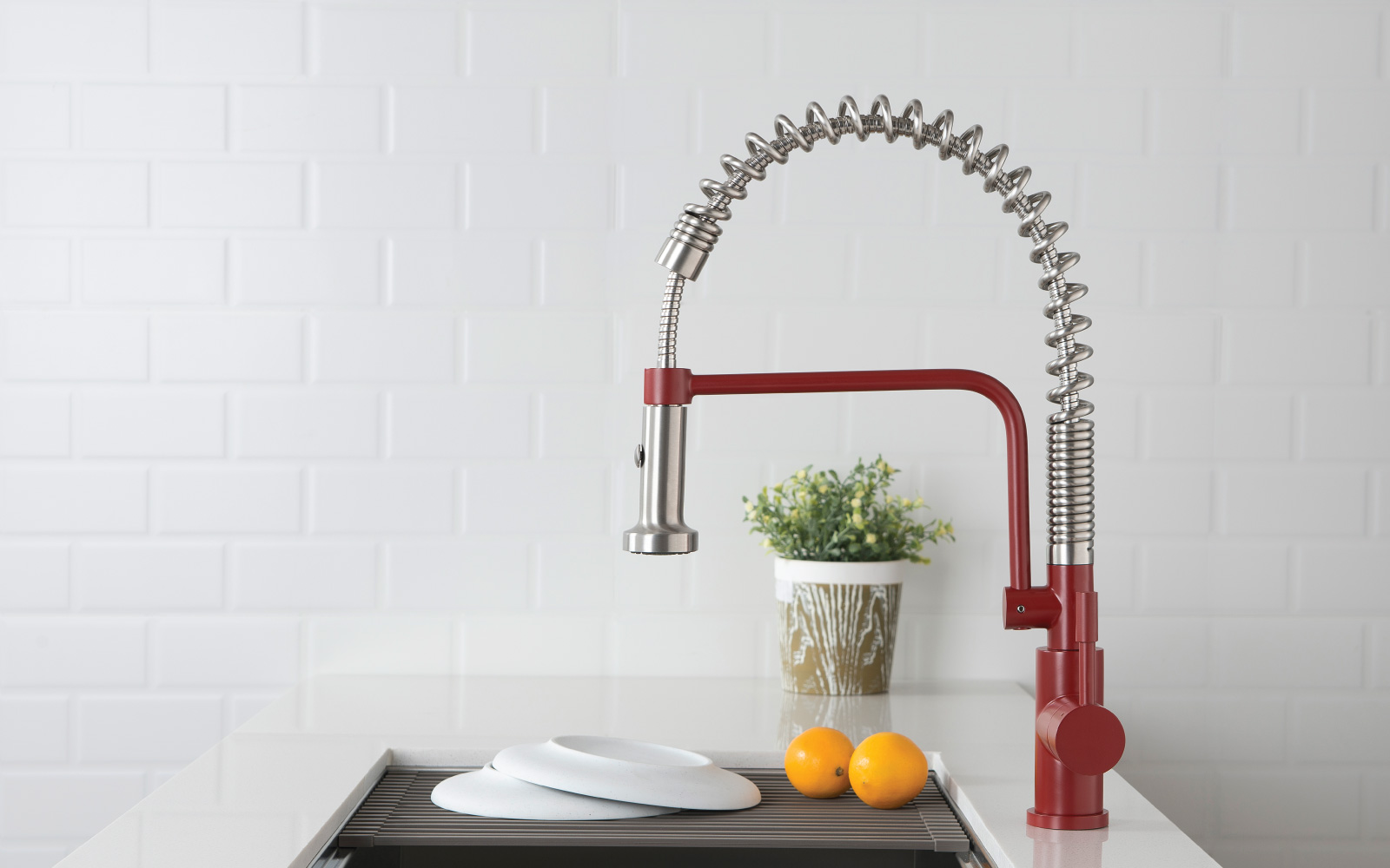 red kitchen faucet