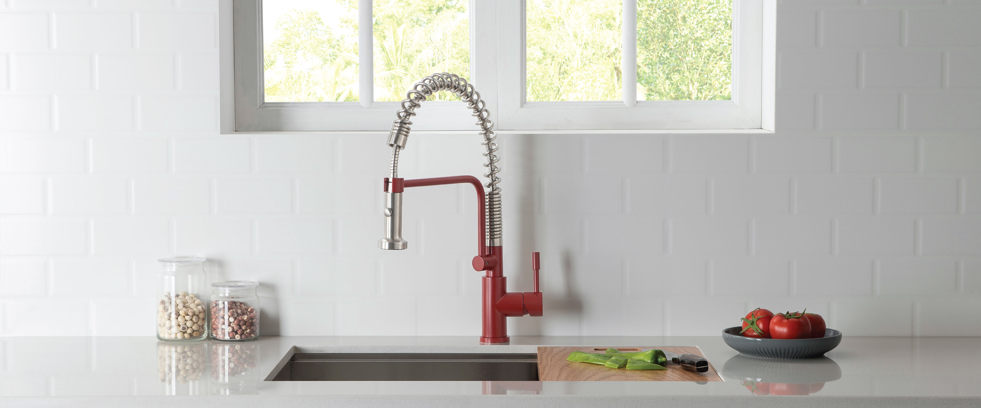 crimson red kitchen faucet