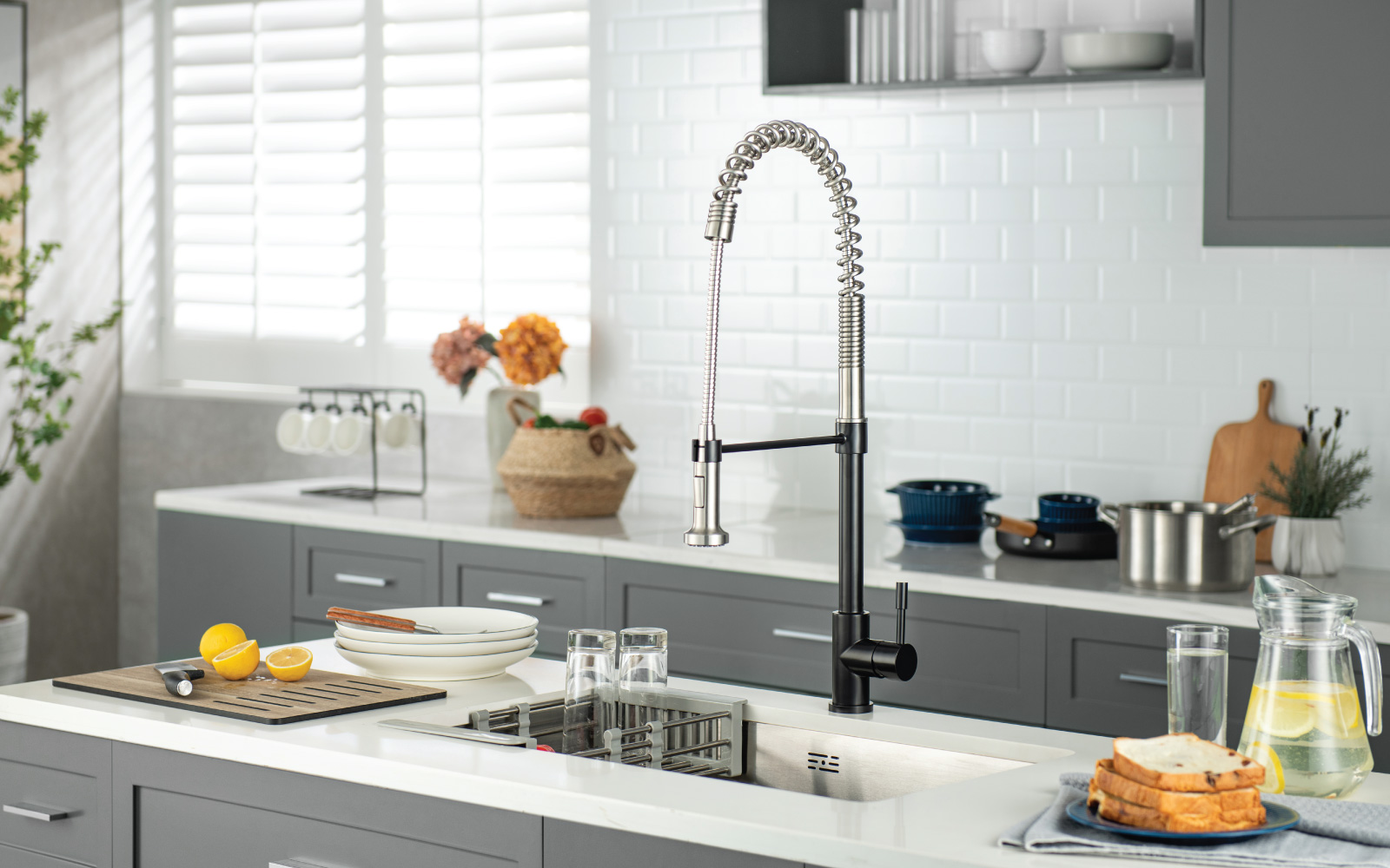 black kitchen faucet with spring