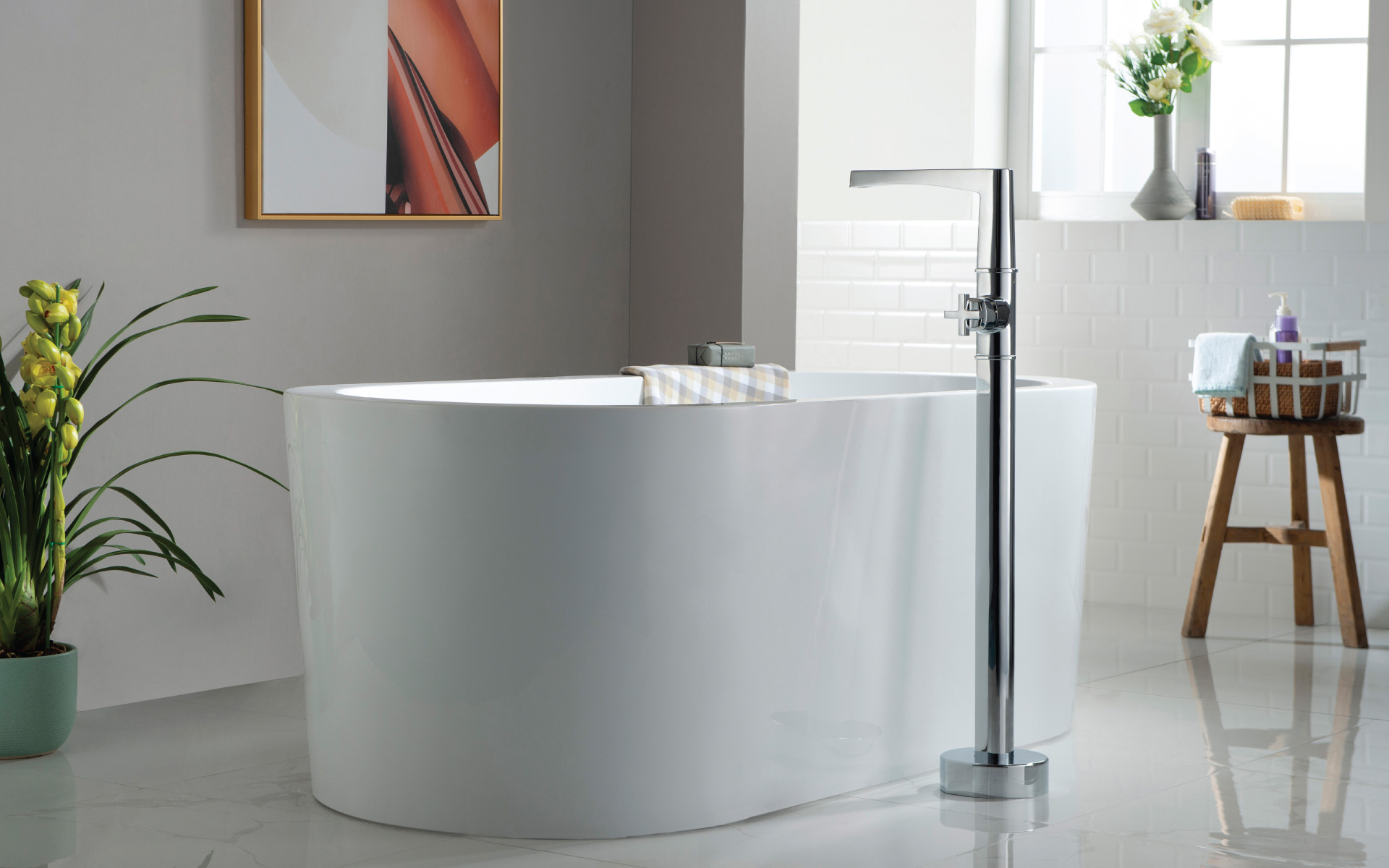 transitional floor mount faucet