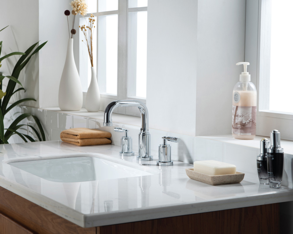 modern industrial widespread faucet