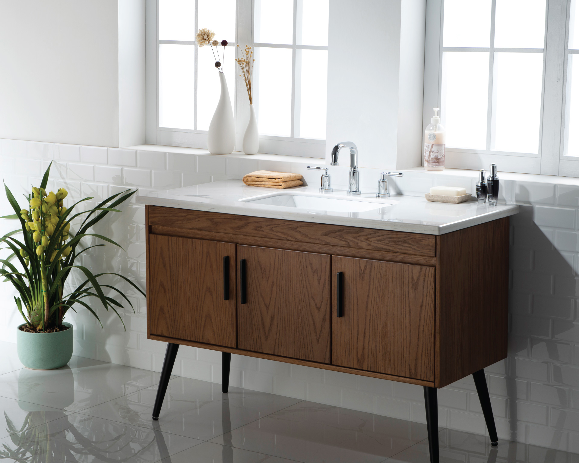 modern industrial widespread faucet