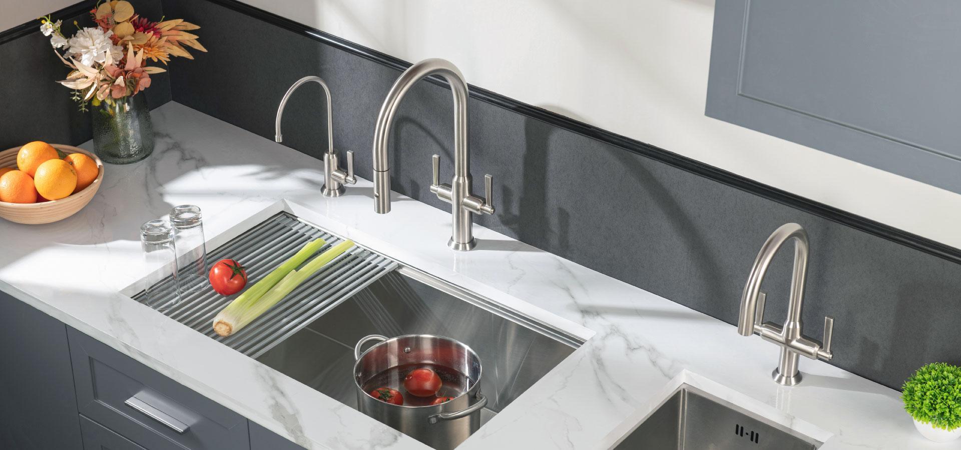 stainless steel kitchen faucet two handle