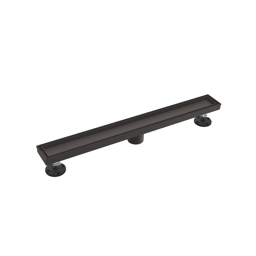 24" Tile Insert Linear Drain with 2" Outlet | Gun Metal Grey