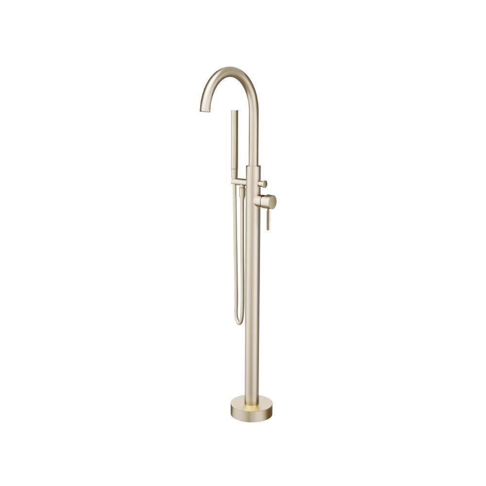Freestanding Floor Mount Bathtub / Tub Filler With Hand Shower | Brushed Nickel PVD