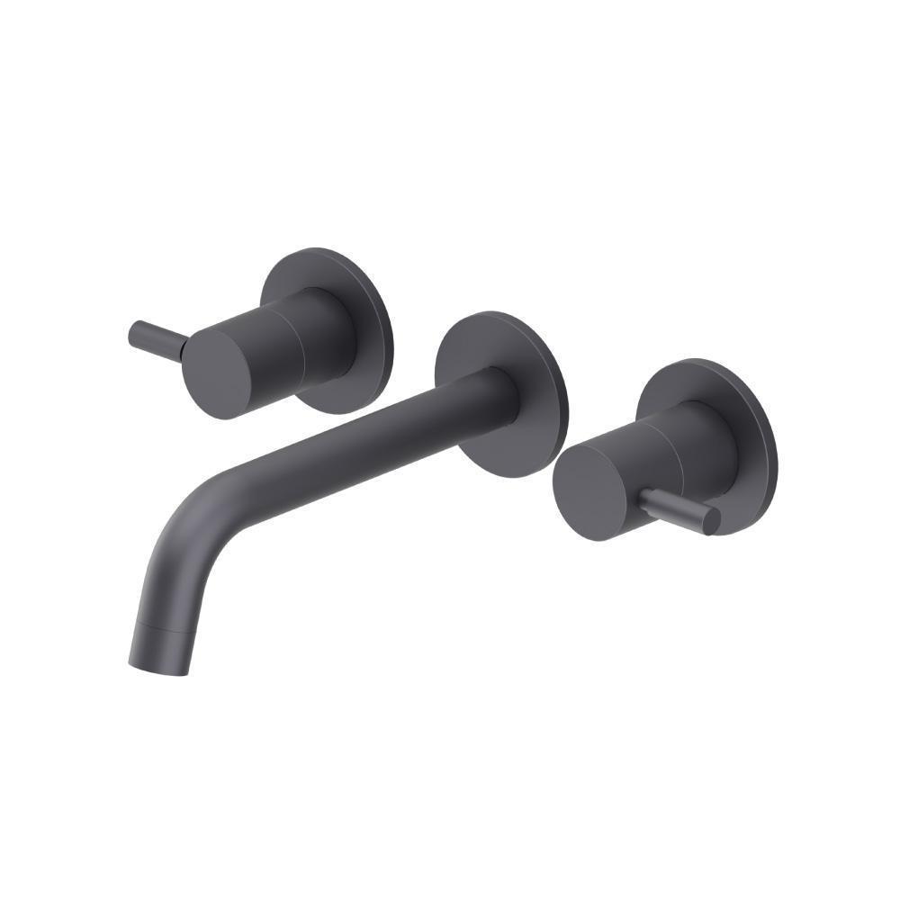 Two Handle Wall Mounted Bathroom Faucet | Dark Grey