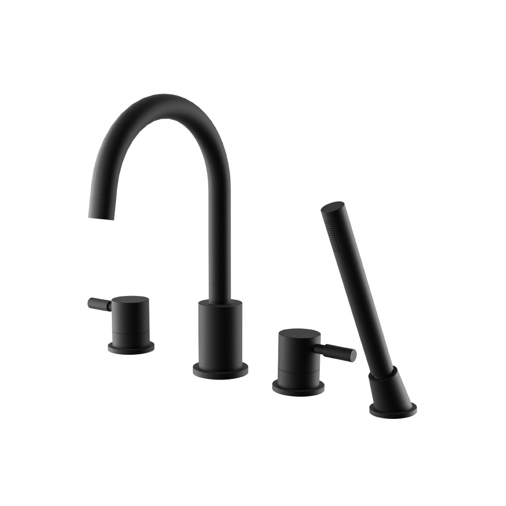 4 Hole Deck Mounted Roman Tub Faucet With Hand Shower | Matte Black