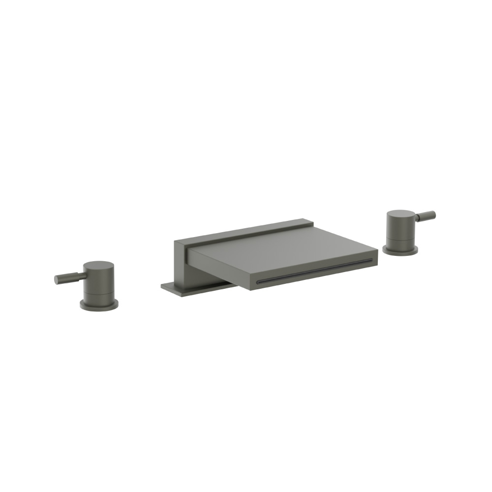 3 Hole Deck Mount Cascade / Sheet Flow Roman Tub Faucet | Gun Metal Grey