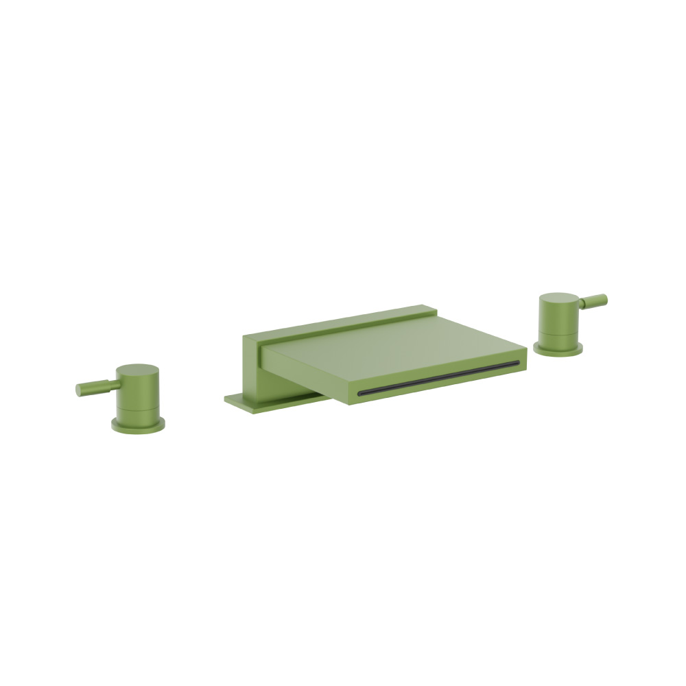 3 Hole Deck Mount Cascade / Sheet Flow Roman Tub Faucet | Flusso Green
