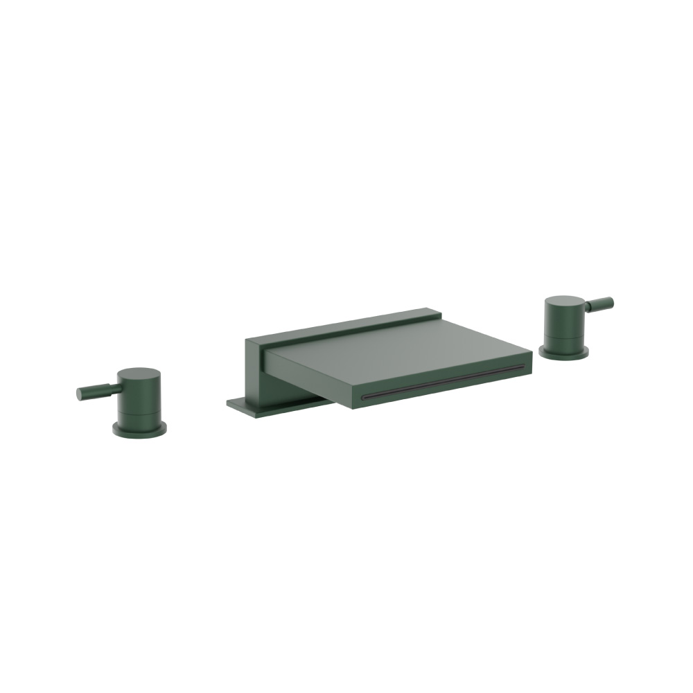 3 Hole Deck Mount Cascade / Sheet Flow Roman Tub Faucet | Leaf Green
