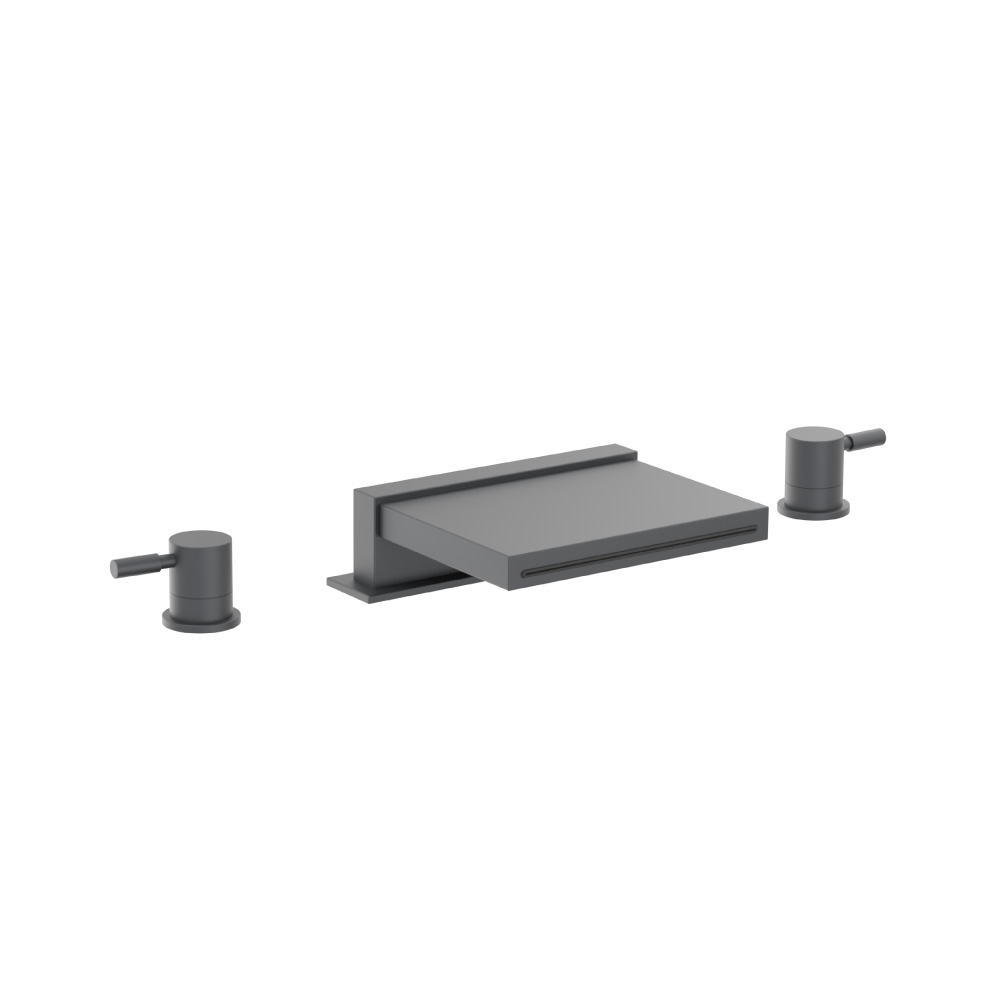 3 Hole Deck Mount Cascade / Sheet Flow Roman Tub Faucet | Rock Grey