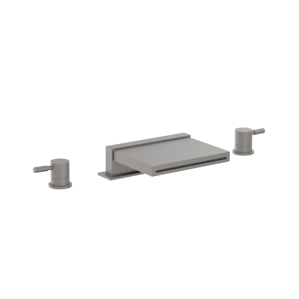 3 Hole Deck Mount Cascade / Sheet Flow Roman Tub Faucet | Steel Grey