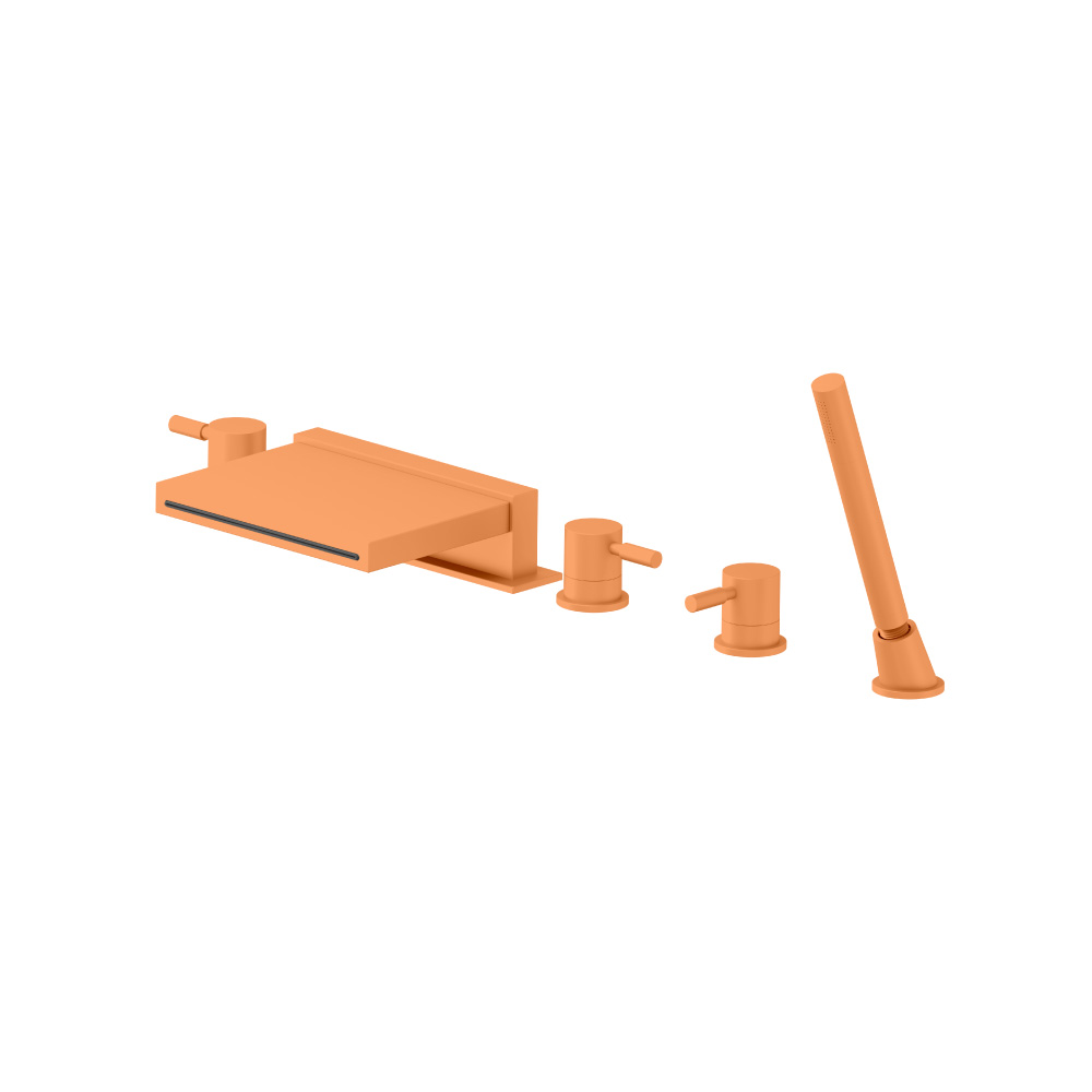 Five Hole Deck Mounted Cascade Flow Roman Tub Faucet With Hand Shower | Terracotta Orange