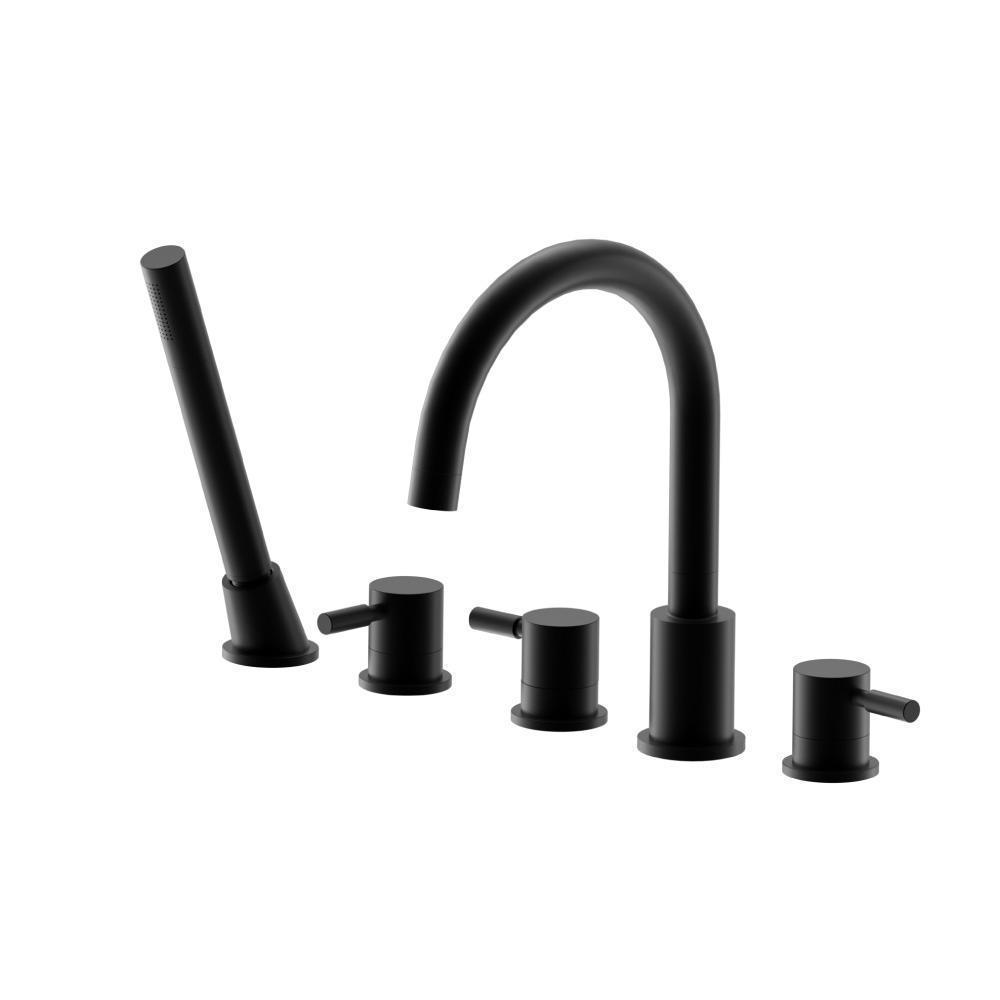 Five Hole Deck Mounted Roman Tub Faucet With Hand Shower | Gloss Black