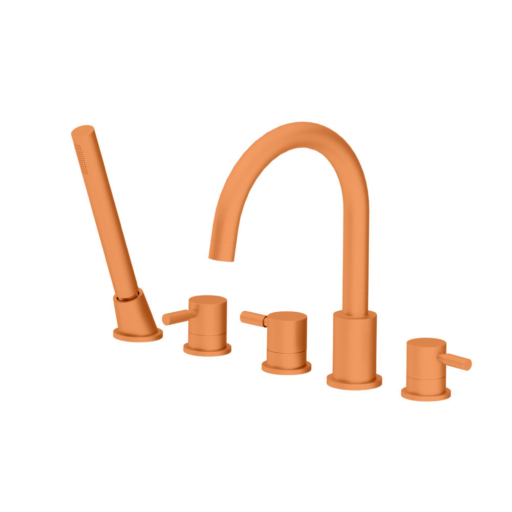 Five Hole Deck Mounted Roman Tub Faucet With Hand Shower | Terracotta Orange