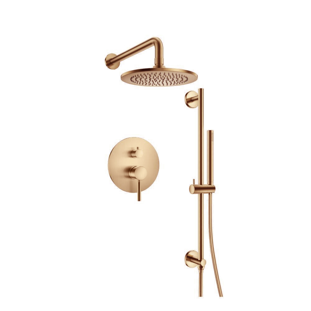 Two Output Shower Set With Shower Head, Hand Held And Slide Bar | Brushed Bronze PVD