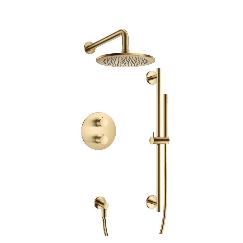 Two Output Shower Set With Shower Head, Hand Held And Slide Bar | Satin Brass PVD