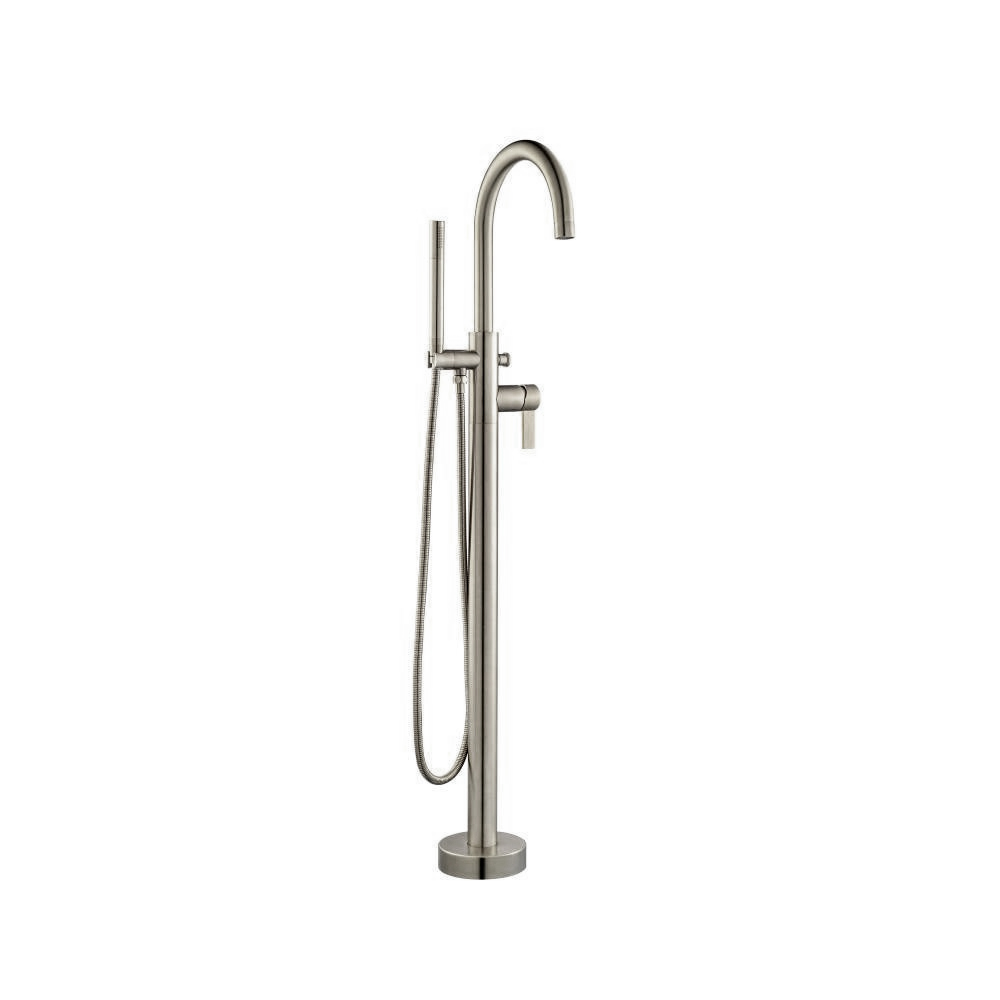 Freestanding Floor Mount Bathtub / Tub Filler With Hand Shower | Brushed Nickel PVD