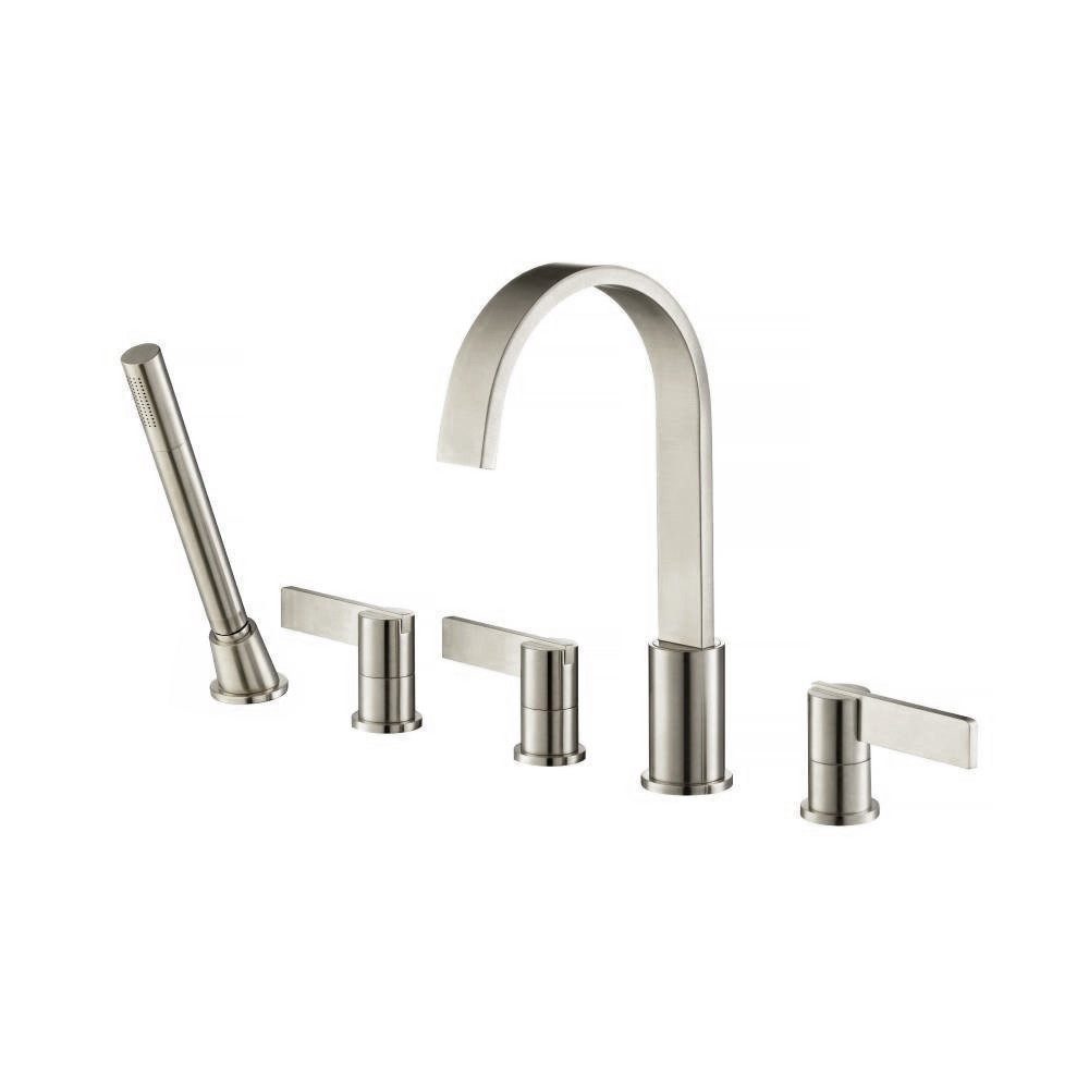 Five Hole Deck Mounted Roman Tub Faucet With Hand Shower | Brushed Nickel PVD
