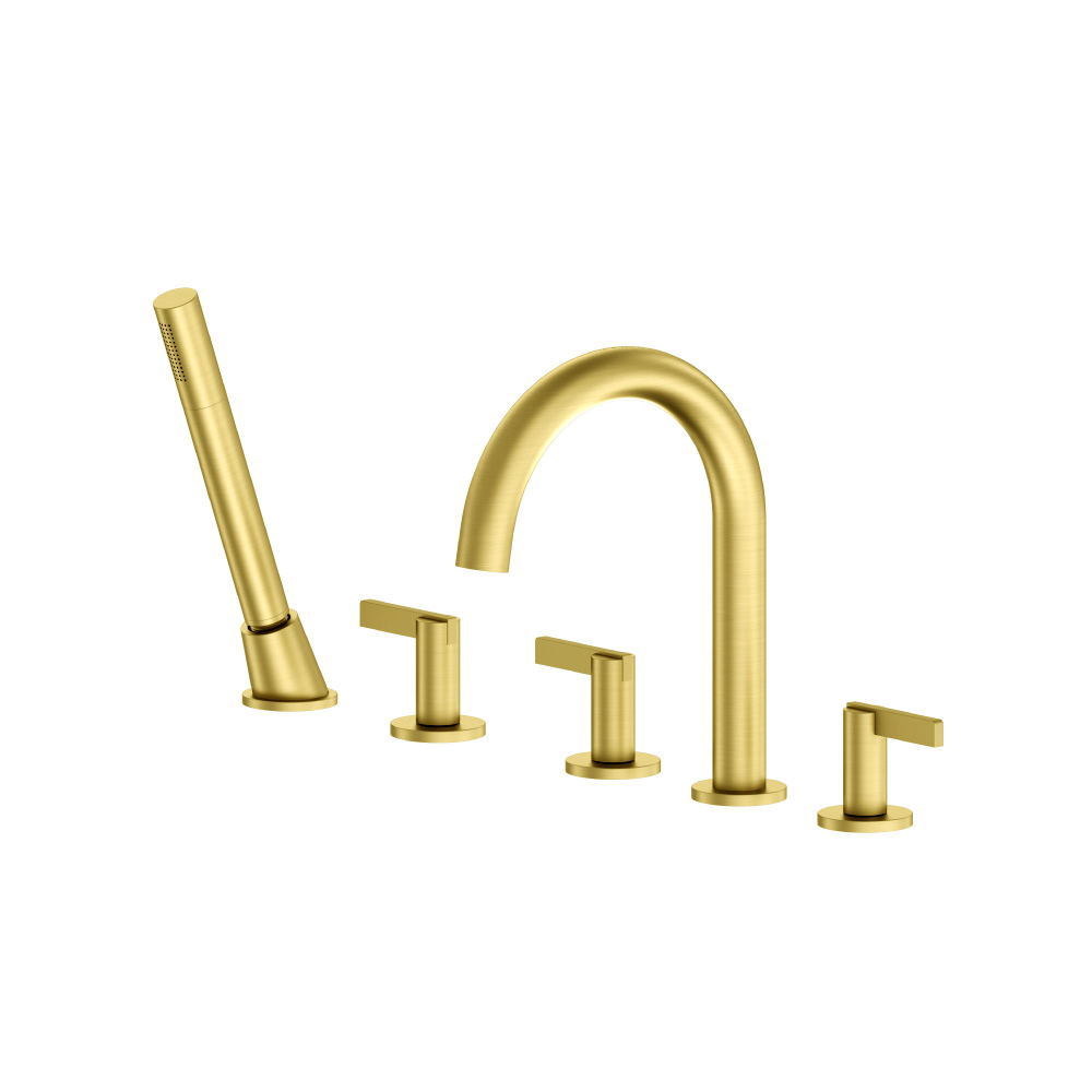 Five Hole Deck Mounted Roman Tub Faucet With Hand Shower | Satin Brass PVD