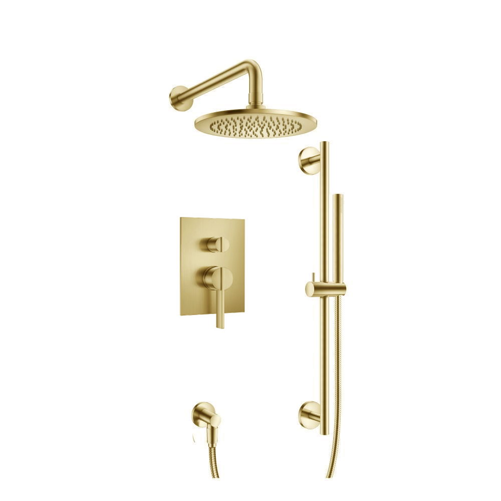 Two Output Shower Set With Shower Head, Hand Held And Slide Bar | Satin Brass PVD