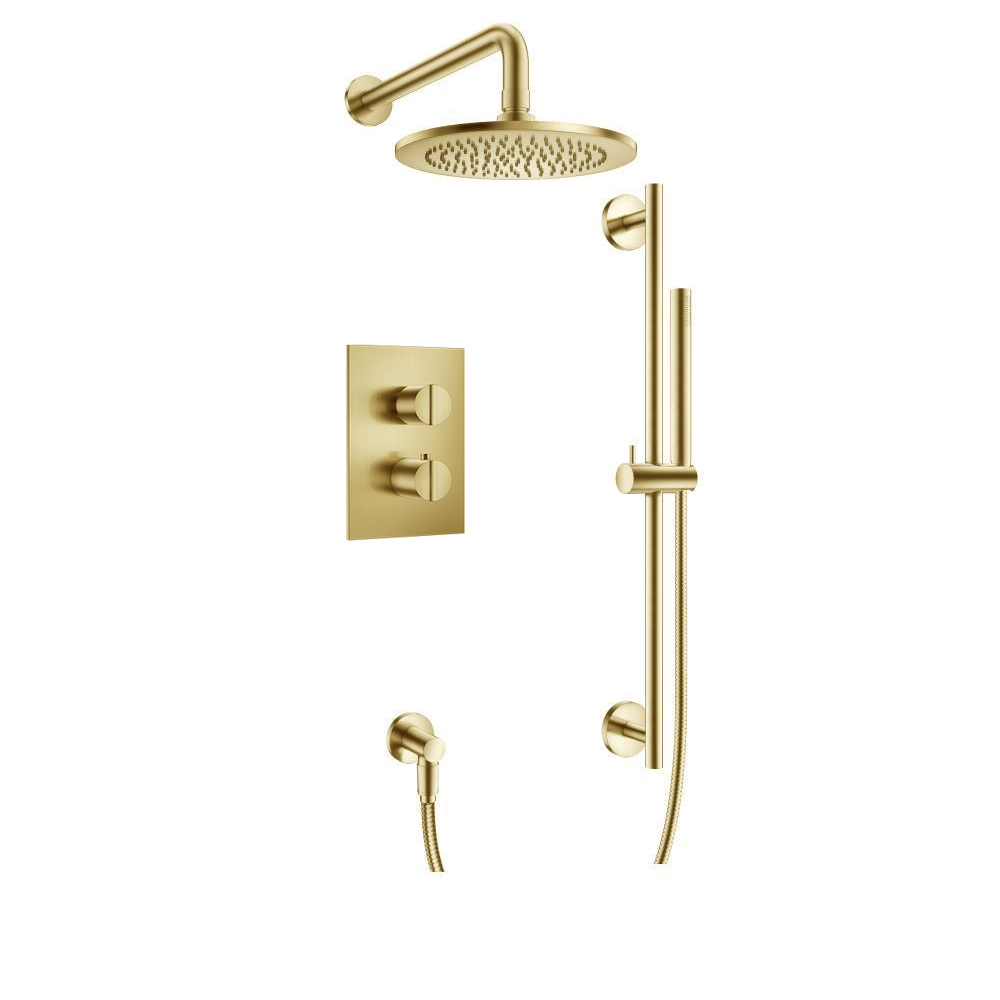 Two Output Shower Set With Shower Head, Hand Held And Slide Bar | Satin Brass PVD