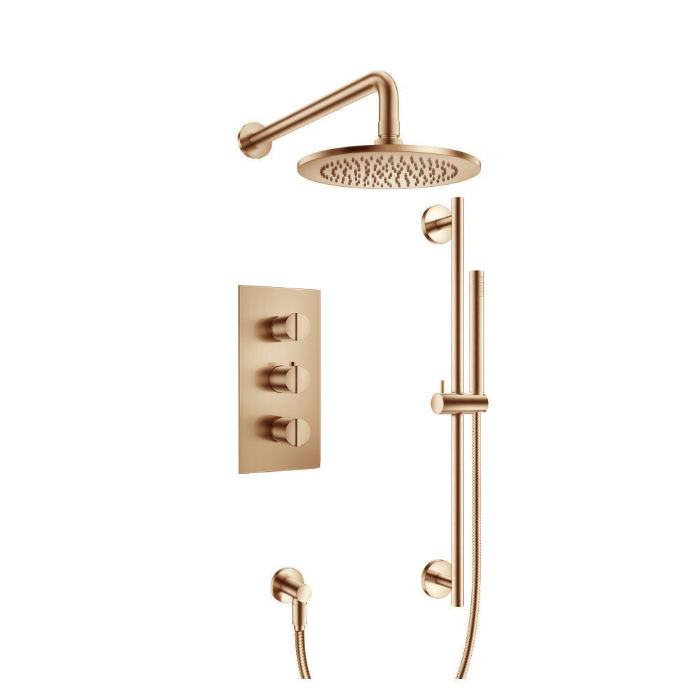 Two Output Shower Set With Shower Head, Hand Held And Slide Bar | Brushed Bronze PVD