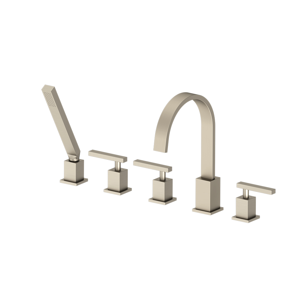 Five Hole Deck Mounted Roman Tub Faucet With Hand Shower | Brushed Nickel PVD