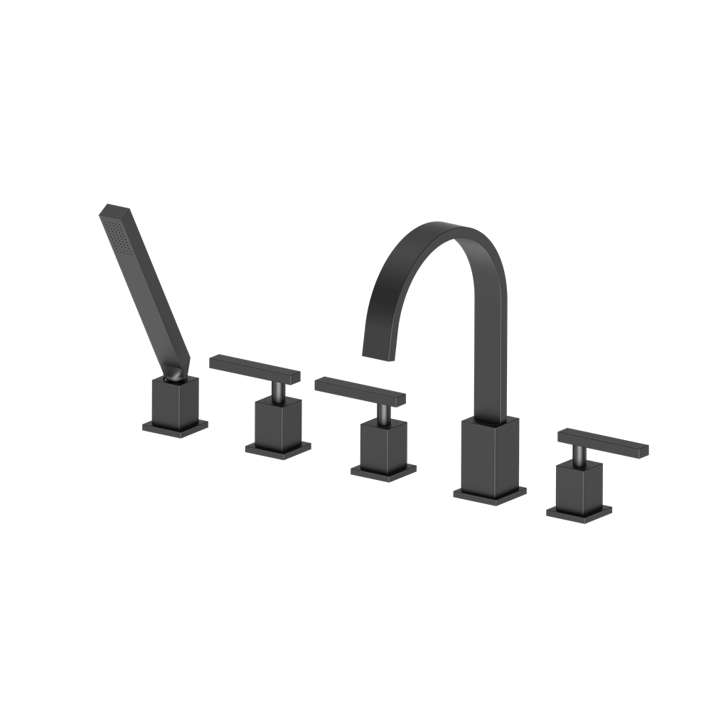 Five Hole Deck Mounted Roman Tub Faucet With Hand Shower | Matte Black