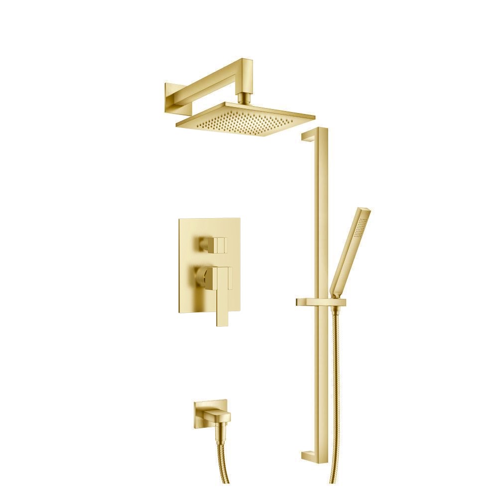 Two Output Shower Set With Shower Head, Hand Held And Slide Bar | Satin Brass PVD