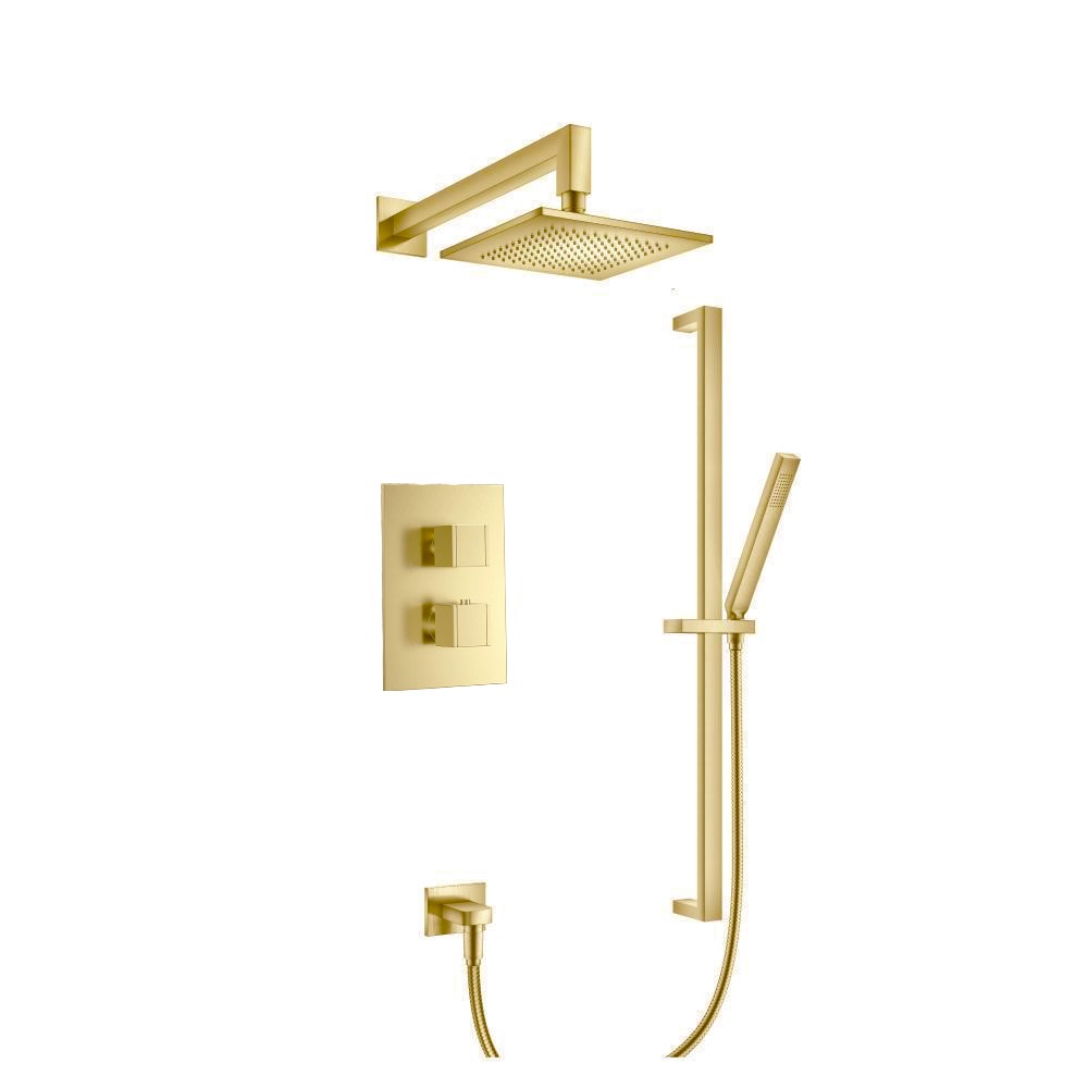 Two Output Shower Set With Shower Head, Hand Held And Slide Bar | Satin Brass PVD