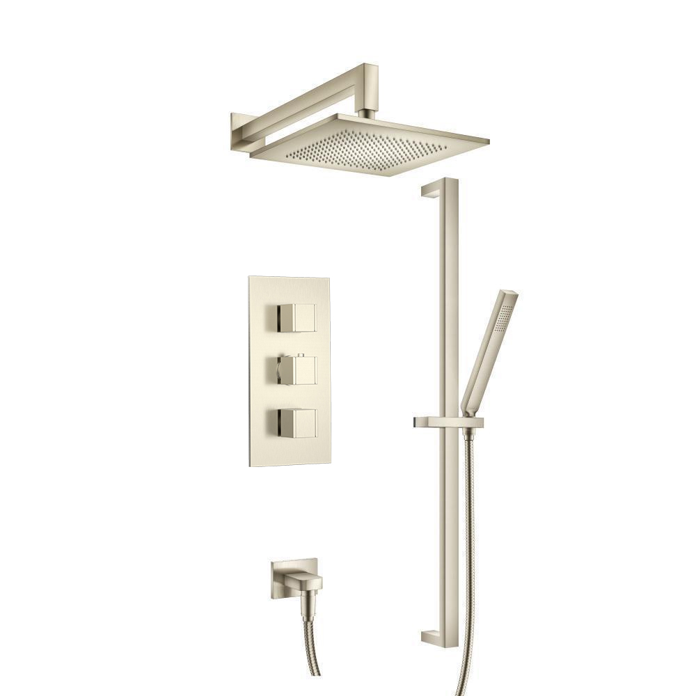 Two Output Shower Set With Shower Head, Hand Held And Slide Bar | Brushed Nickel PVD