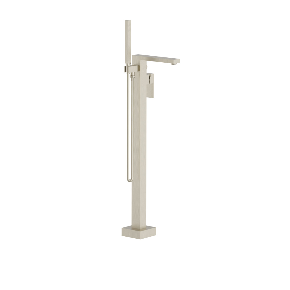 Freestanding Floor Mount Bathtub / Tub Filler With Hand Shower | Brushed Nickel PVD