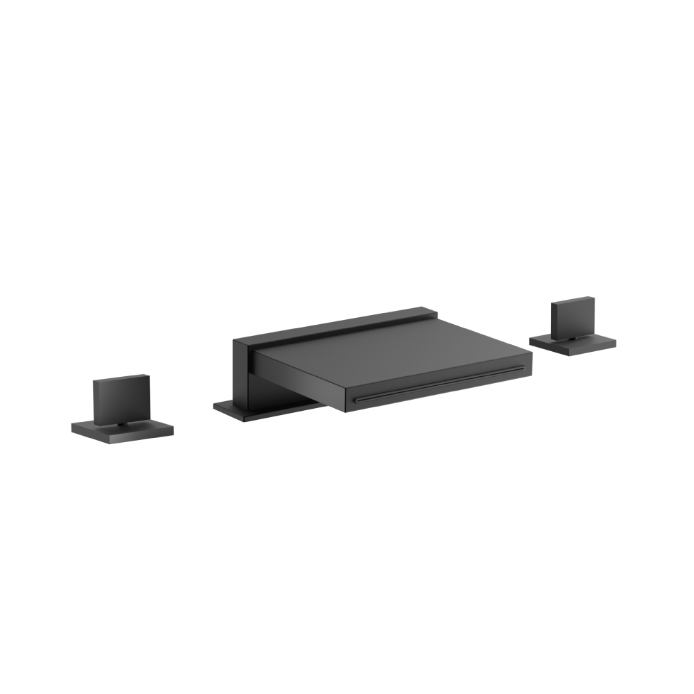3 Hole Deck Mount Cascade / Sheet Flow Roman Tub Faucet | Matte Black