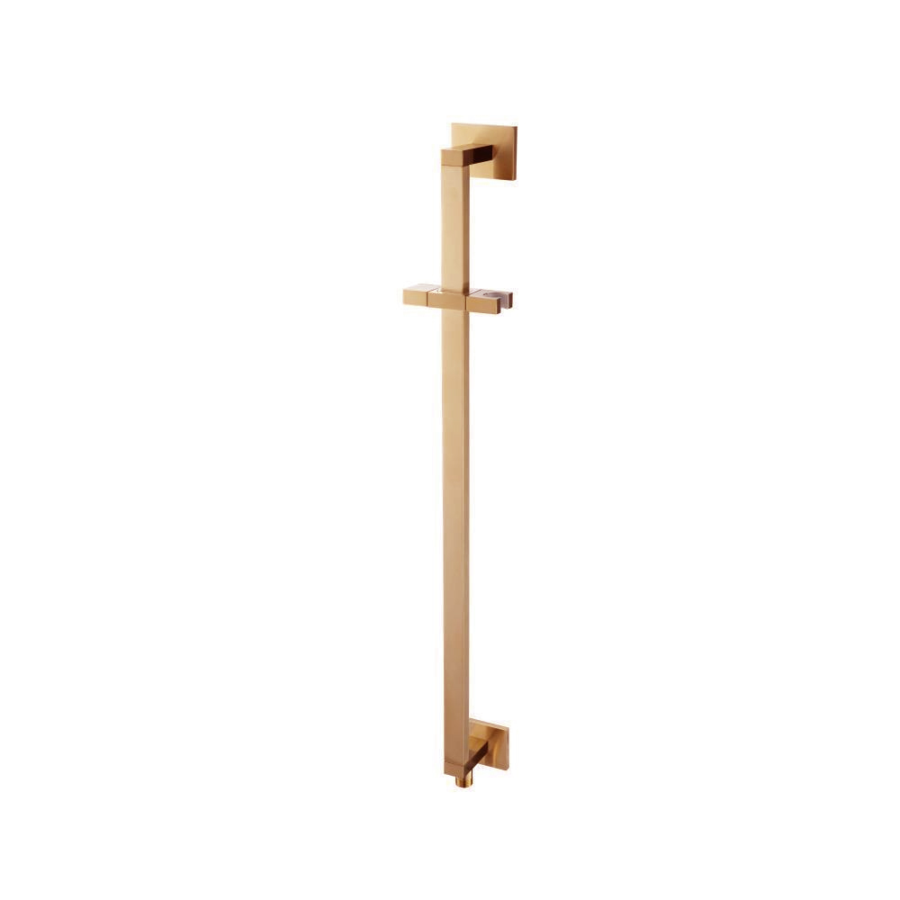 Square Shower Slide Bar With Integrated Wall Elbow | Brushed Bronze PVD