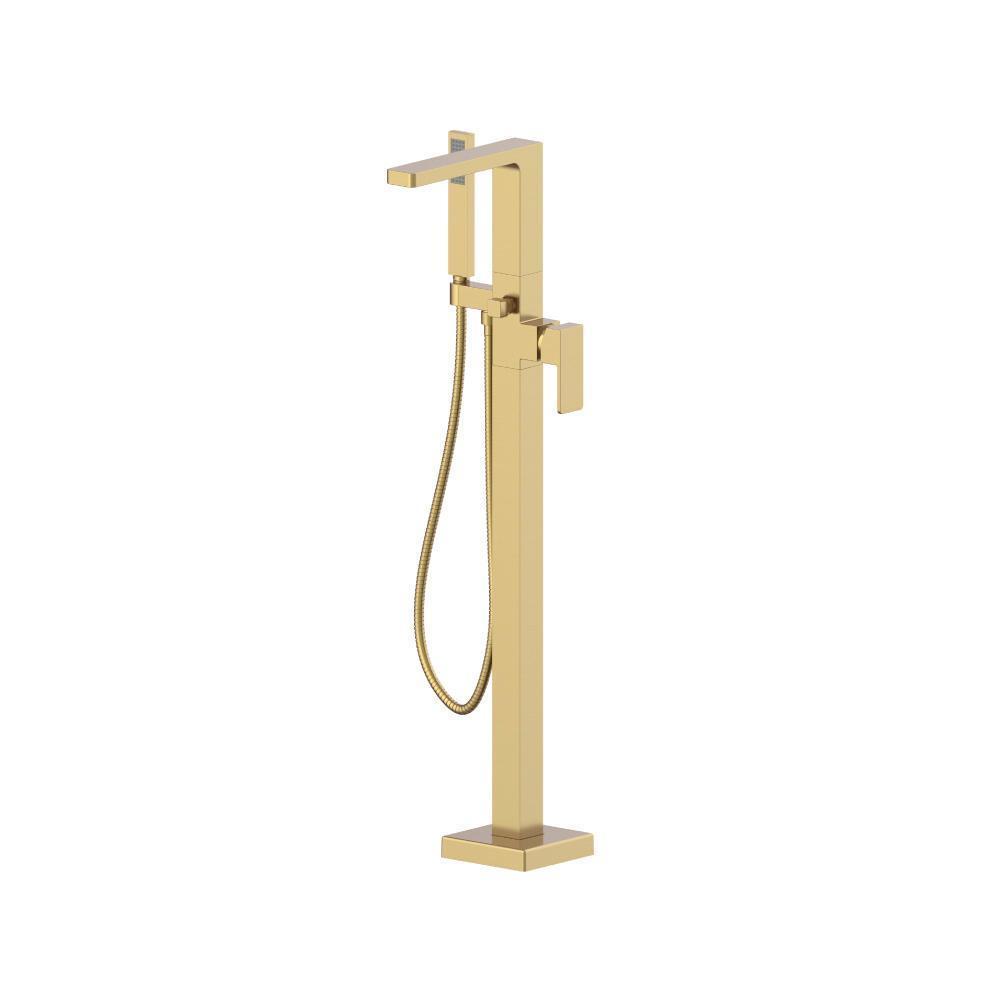 Freestanding Floor Mount Bathtub / Tub Filler With Hand Shower | Satin Brass PVD