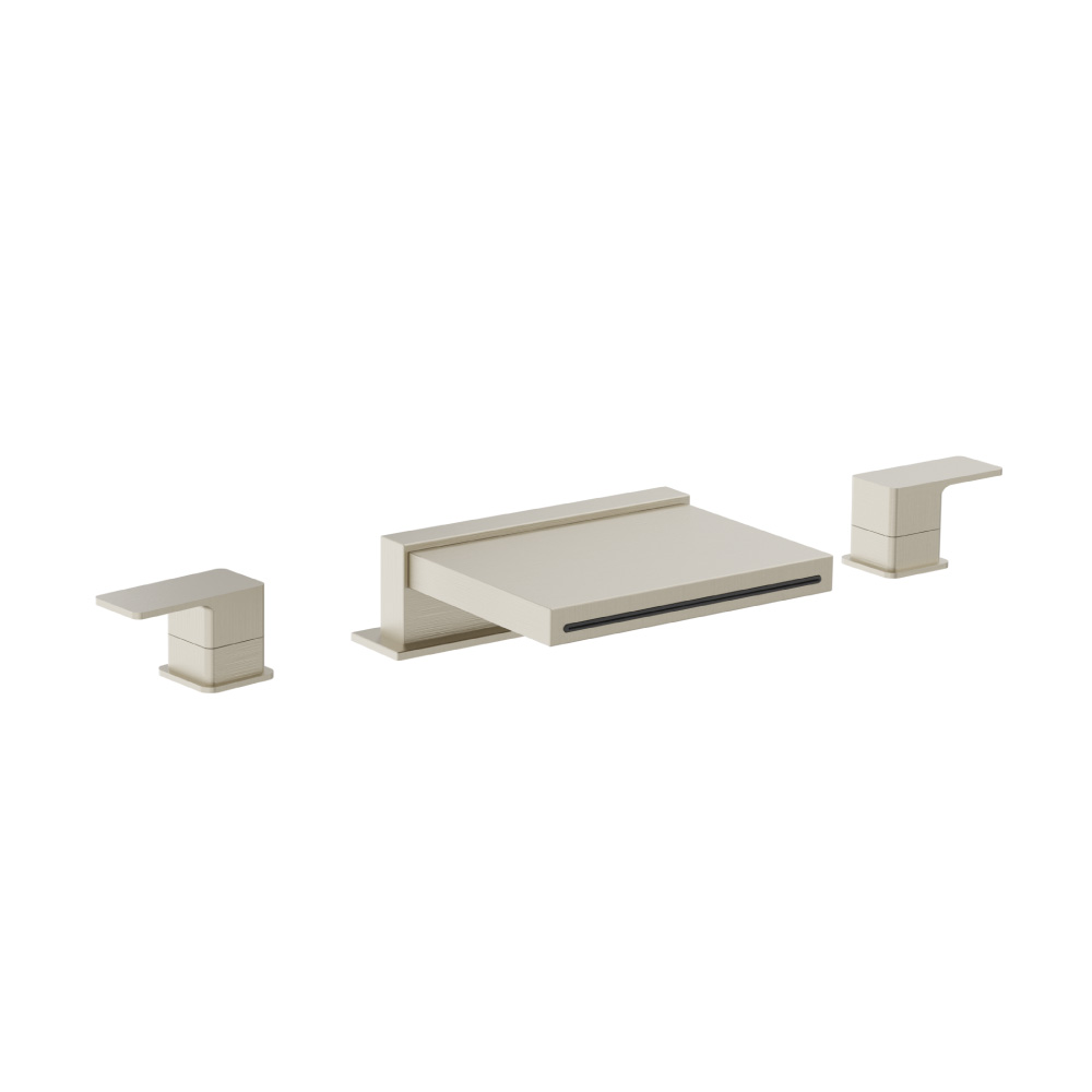 3 Hole Deck Mount Cascade / Sheet Flow Roman Tub Faucet | Brushed Nickel PVD