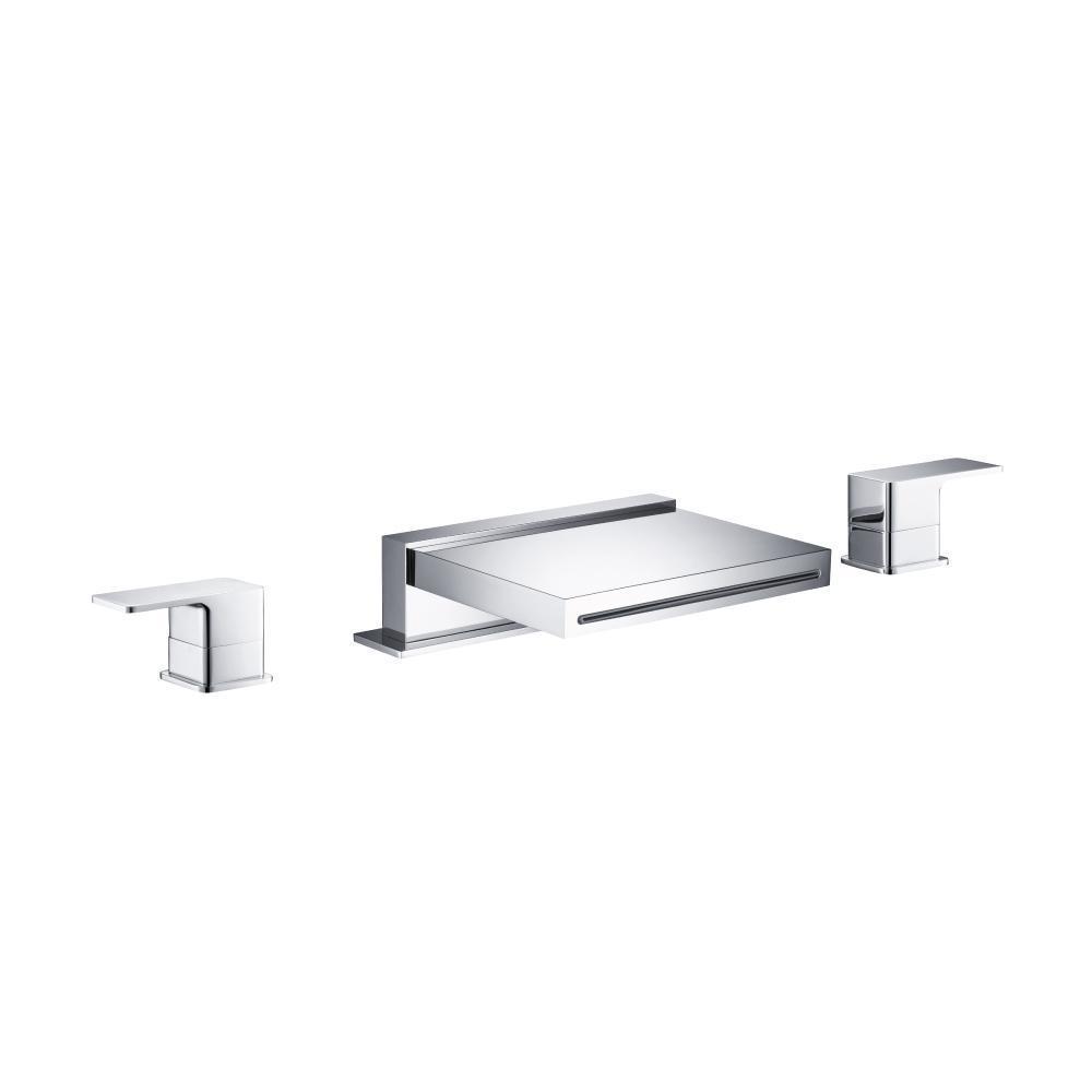 3 Hole Deck Mount Cascade / Sheet Flow Roman Tub Faucet | Chrome