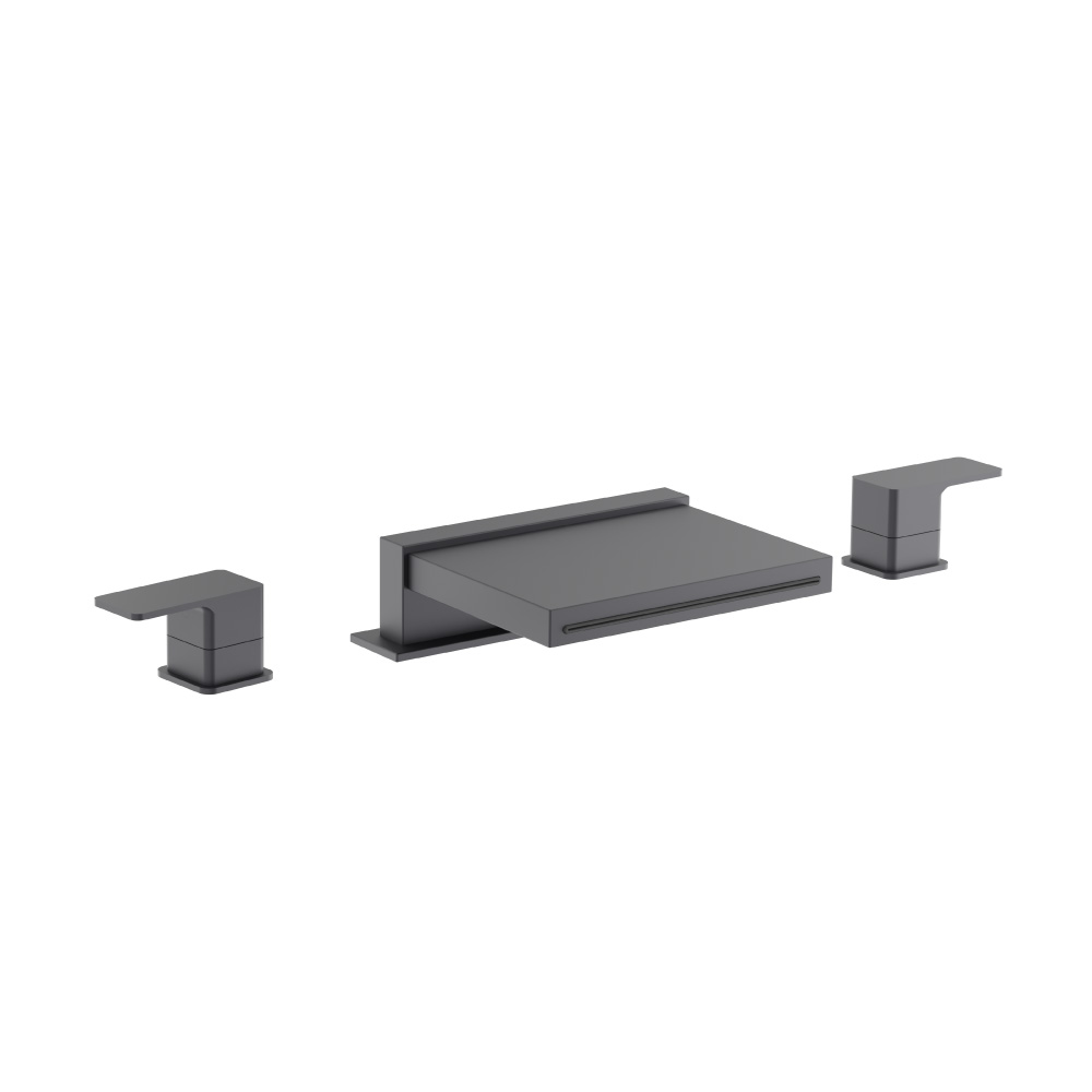 3 Hole Deck Mount Cascade / Sheet Flow Roman Tub Faucet | Dark Grey