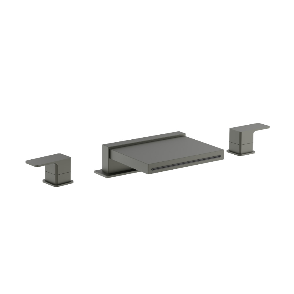 3 Hole Deck Mount Cascade / Sheet Flow Roman Tub Faucet | Gun Metal Grey
