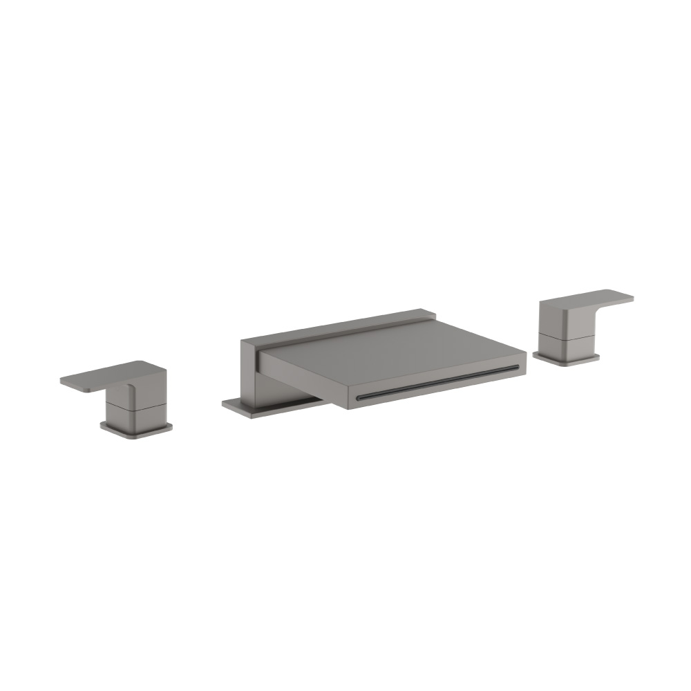 3 Hole Deck Mount Cascade / Sheet Flow Roman Tub Faucet | Steel Grey
