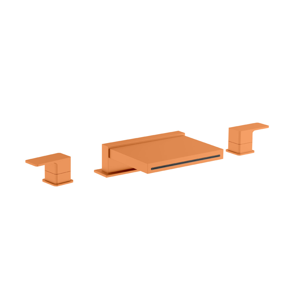 3 Hole Deck Mount Cascade / Sheet Flow Roman Tub Faucet | Terracotta Orange