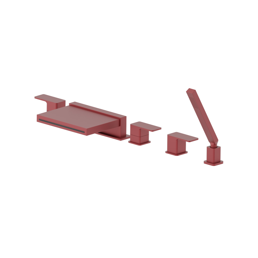 Five Hole Deck Mounted Cascade Flow Roman Tub Faucet With Hand Shower | Crimson