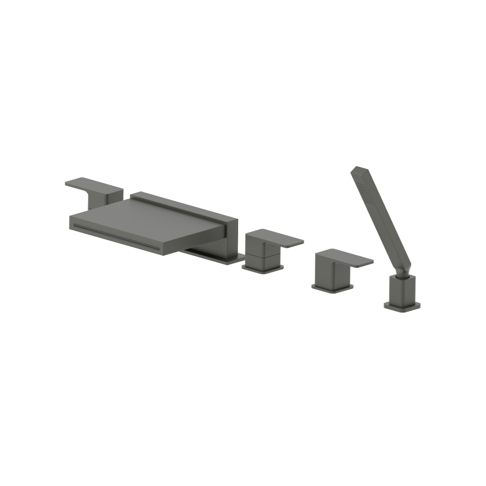 Five Hole Deck Mounted Cascade Flow Roman Tub Faucet With Hand Shower | Dark Green