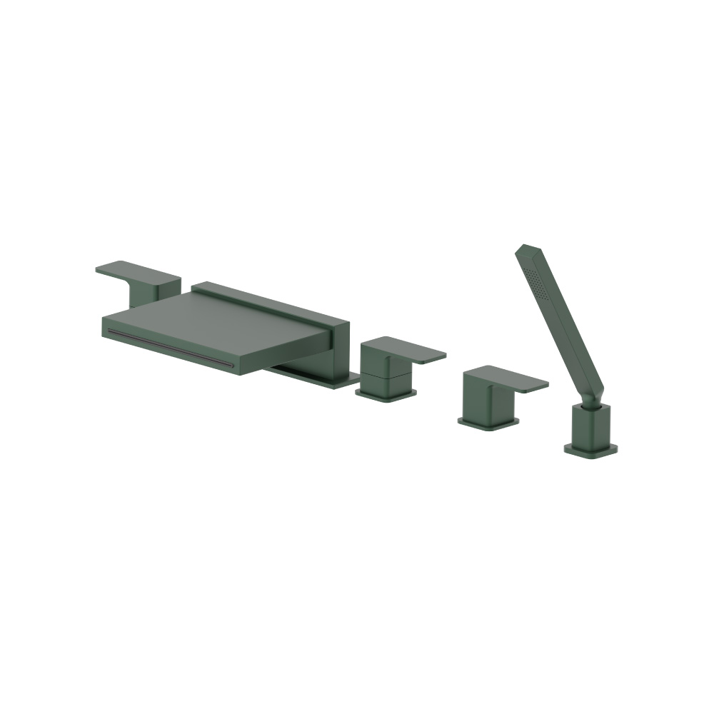 Five Hole Deck Mounted Cascade Flow Roman Tub Faucet With Hand Shower | Leaf Green