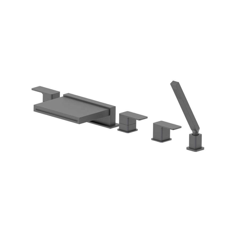 Five Hole Deck Mounted Cascade Flow Roman Tub Faucet With Hand Shower | Rock Grey