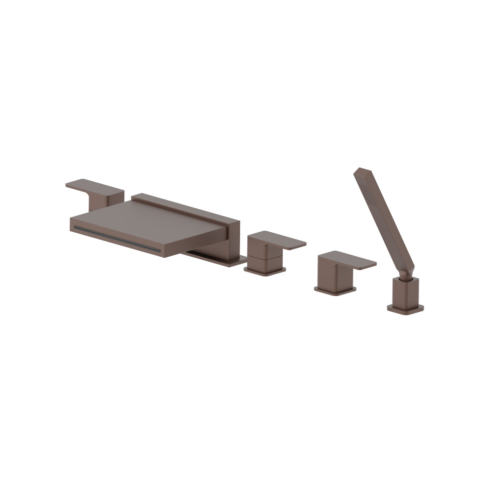 Five Hole Deck Mounted Cascade Flow Roman Tub Faucet With Hand Shower | Vortex Brown